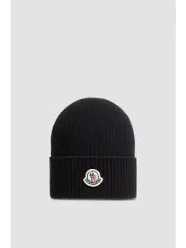 Logo Patch Wool Beanie Black - MONCLER - BALAAN 2