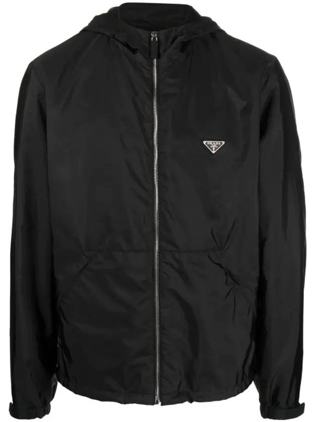 Men's Logo Nylon Hooded Jacket Black - PRADA - BALAAN 1