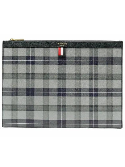 Tartan Pebble Grain Leather Clutch Bag Grey - THOM BROWNE - BALAAN 2