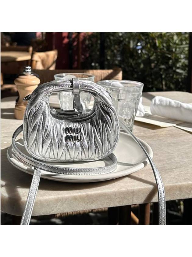 Wander Matelasse Micro Nappa Leather Hobo Mini Bag Silver - MIU MIU - BALAAN 2