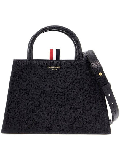 Pebble Grain Leather Mini Trapezoid Tote Bag Black - THOM BROWNE - BALAAN 2