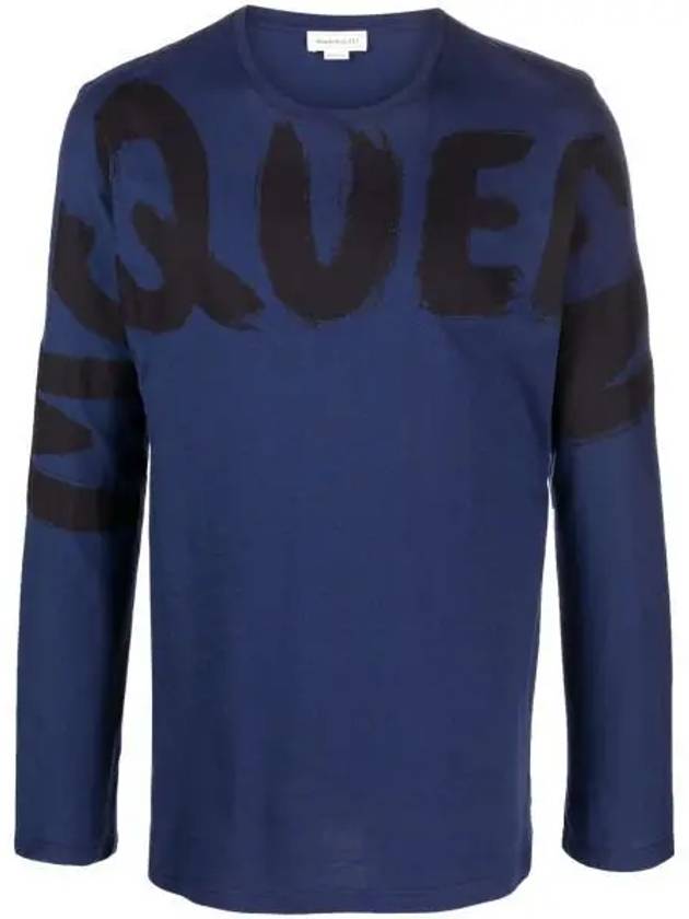 Graffiti Logo Print Cotton Short Sleeve T-Shirt Blue - ALEXANDER MCQUEEN - BALAAN 2