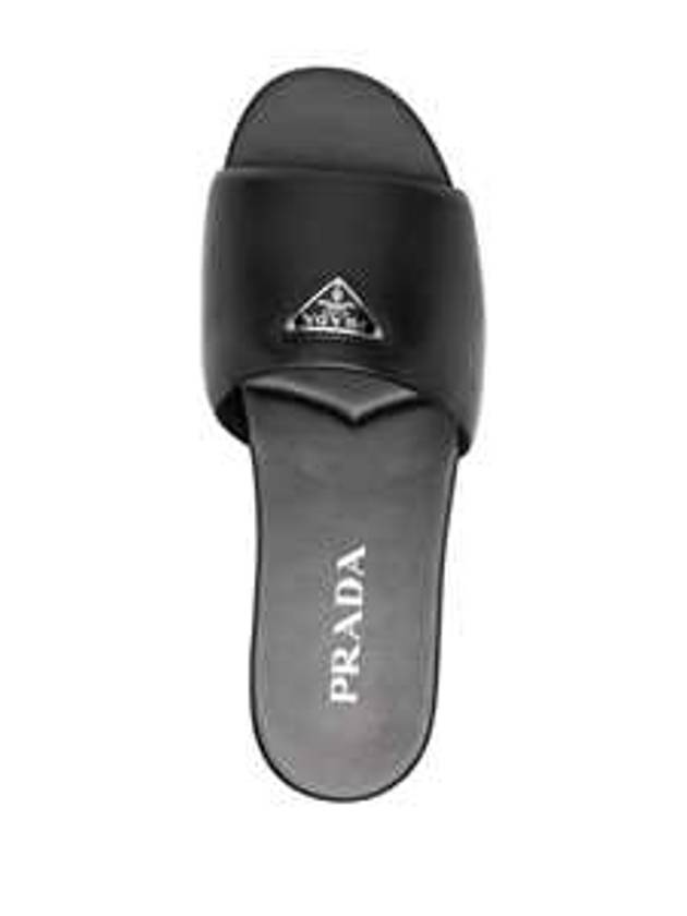 Logo Leather Slide Slippers Black - PRADA - BALAAN 5