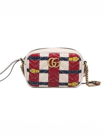 Women s Gucci 448065 Trompe l oeil printed matelass chevron gold plated GG Marmont mini cross bag gt Gangbuk used luxury goods - GUCCI - BALAAN 1