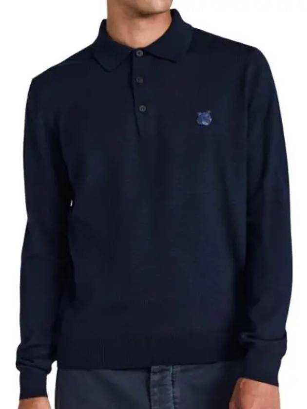 Fox Motif Knitted Polo Shirt Ink Blue - MAISON KITSUNE - BALAAN 2