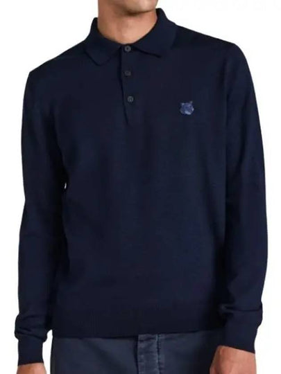 Fox Motif Knitted Polo Shirt Ink Blue - MAISON KITSUNE - BALAAN 2