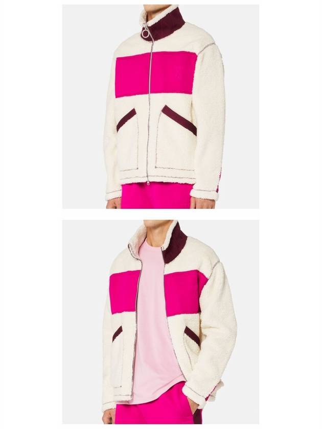 Heart Logo Fleece Fur Zip-Up Jacket Off-White Fuchsia - AMI - BALAAN 5