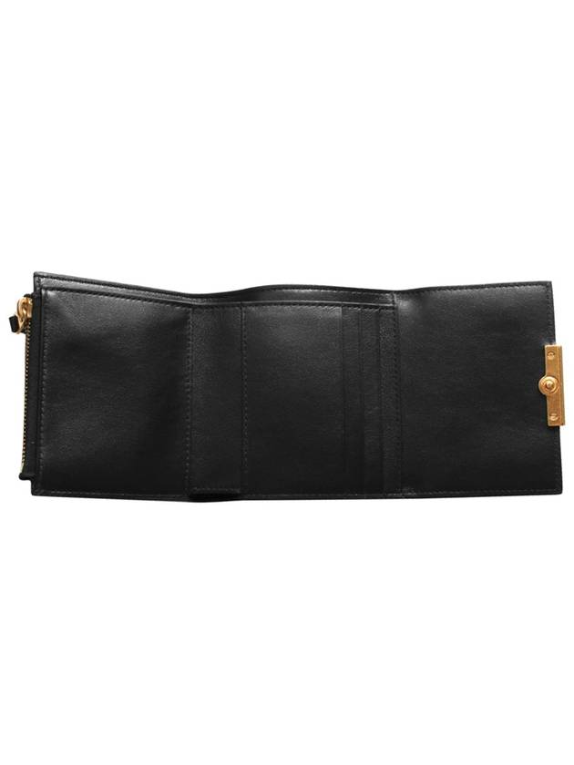 Logo 3-Fold Calfskin Half Wallet Black - BOTTEGA VENETA - BALAAN 5