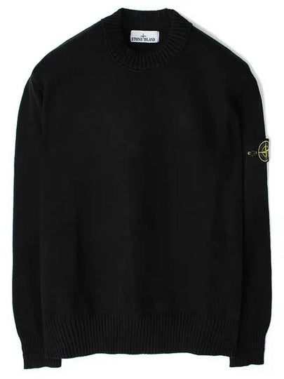 Round Neck Wappen Organic Knit Top Black - STONE ISLAND - BALAAN 2