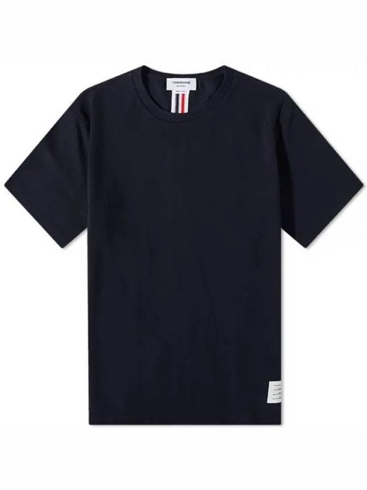 Center Back Stripe Classic Cotton Pique Relaxed Fit Short Sleeve T-Shirt Navy - THOM BROWNE - BALAAN 2