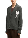 Intarsia Logo Knit Cardigan Dark Grey - AMI - BALAAN 5