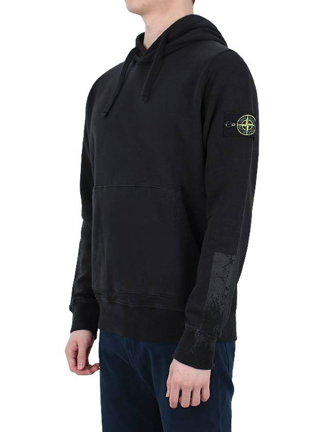 Logo Patch Brushed Cotton Hoodie Black - STONE ISLAND - BALAAN 4