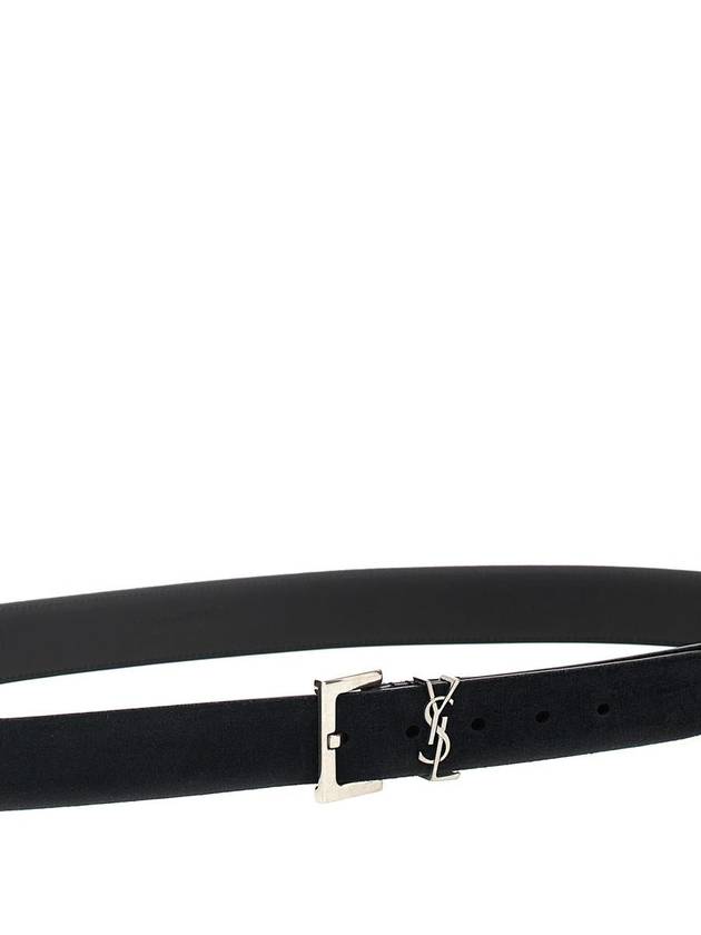 Logo Suede Leather Belt Black - SAINT LAURENT - BALAAN 4