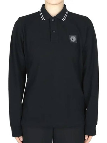 Kids Logo Patch Polo Long Sleeve T-Shirt Black - STONE ISLAND - BALAAN 1