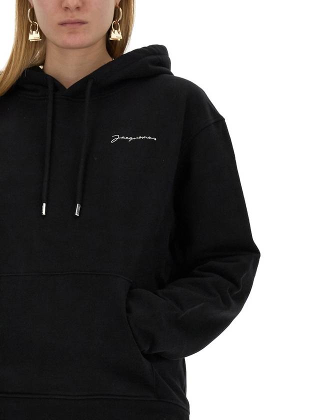 Le Brode Embroidered Logo Cotton Hoodie Black - JACQUEMUS - BALAAN 4