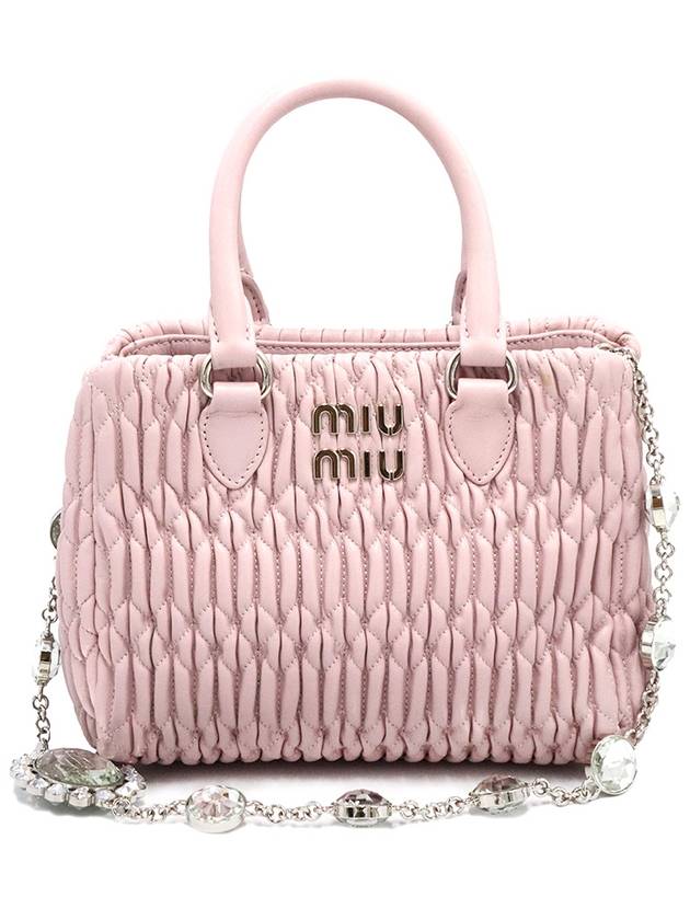 Miu 5BA067 Pink Nappa Leather Matelasse Crystal Shoulder Bag - MIU MIU - BALAAN 1