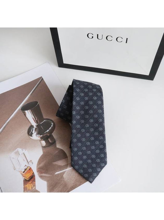 Men's GG Pattern Silk Tie Navy - GUCCI - BALAAN 2