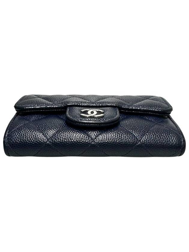 A80799 Navy caviar skin silver snap card holder business wallet - CHANEL - BALAAN 4