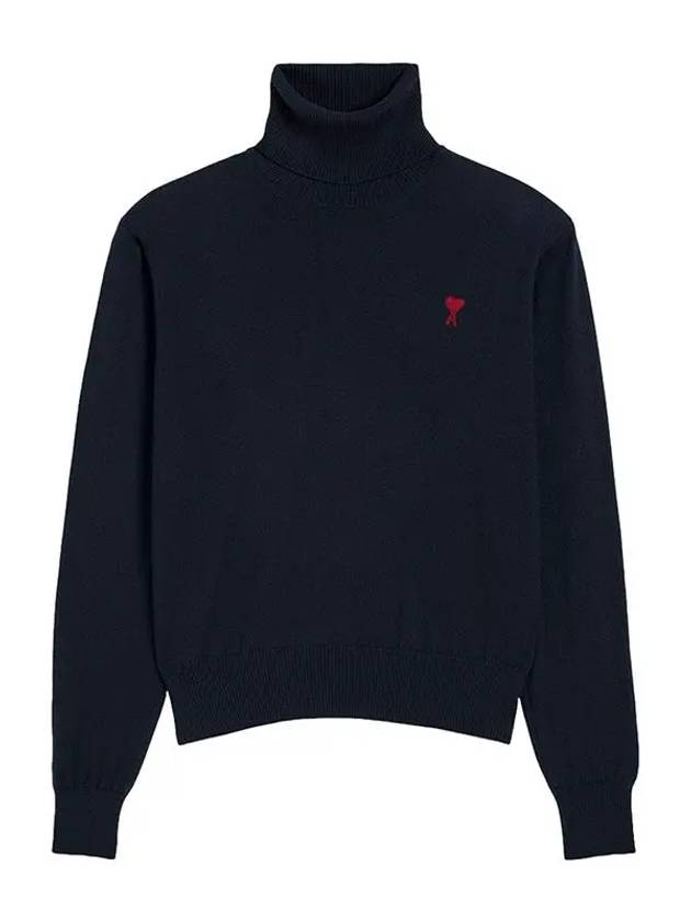 Heart Logo Wool Turtleneck Navy - AMI - BALAAN 2