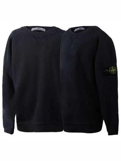 Kids Garment Dyed Old Effect Diagonal Cotton Fleece Sweatshirt Black - STONE ISLAND - BALAAN 2