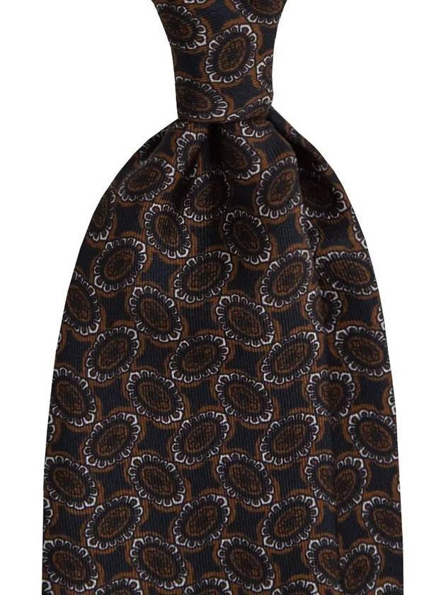 Como Silk Spoderato Flower Bean All-Over Tie Navy Brown - MANNERGRAM - BALAAN 1