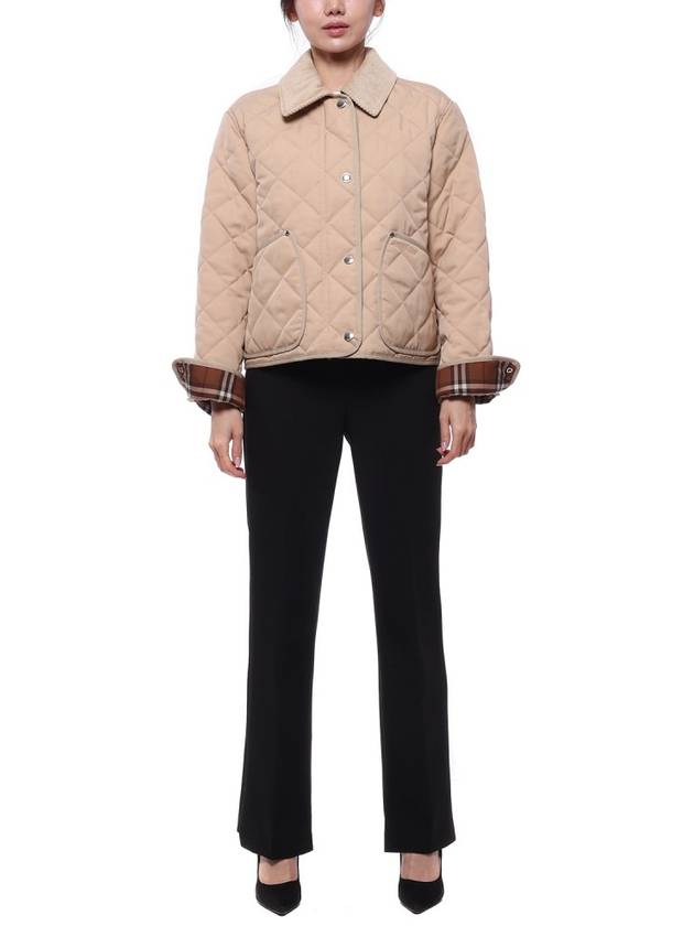 Corduroy Collar Diamond Quilted Jacket Soft Fawn - BURBERRY - BALAAN 4