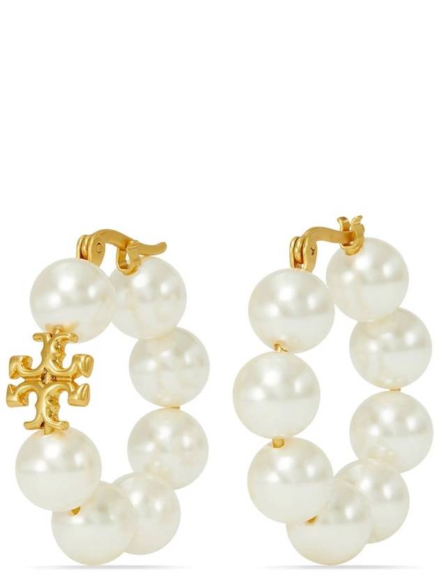 Women's Kira Hoop Logo Pearl Earrings White - TORY BURCH - BALAAN 2