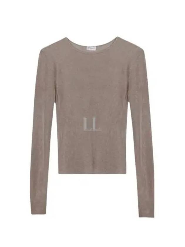 Rib Detail Viscose Crop Long Sleeve T-Shirt Pink - SAINT LAURENT - BALAAN 2