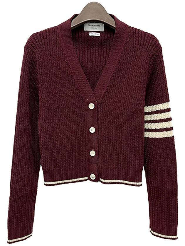 4 Bar Cable Wool Crop Cardigan Red - THOM BROWNE - BALAAN 2