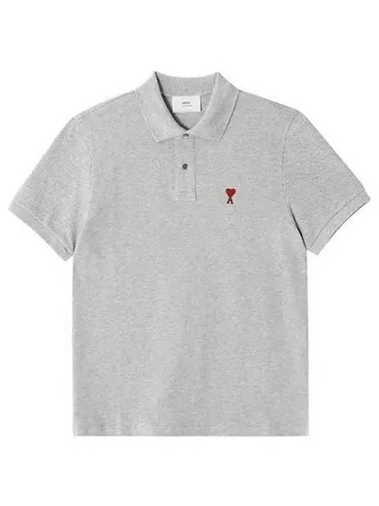 Men's Heart Logo Polo Shirt Grey - AMI - BALAAN 2