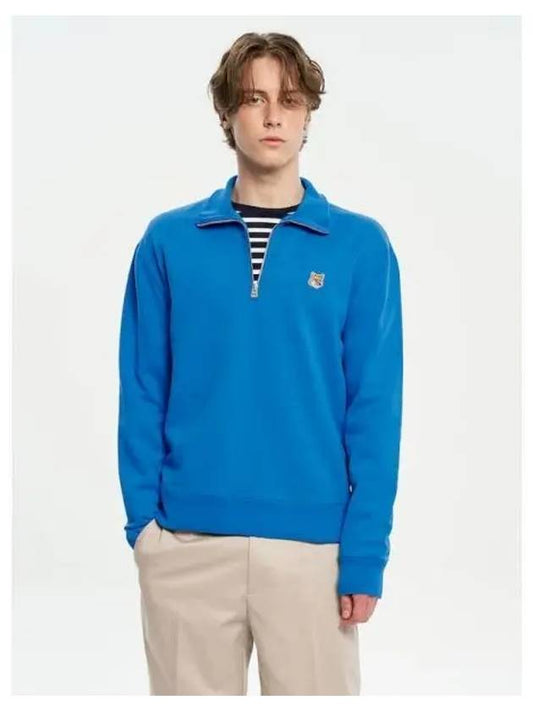 Men s Foxhead Patch Comfort Half Zip Up Sweatshirt Enamel Blue Domestic Product - MAISON KITSUNE - BALAAN 1