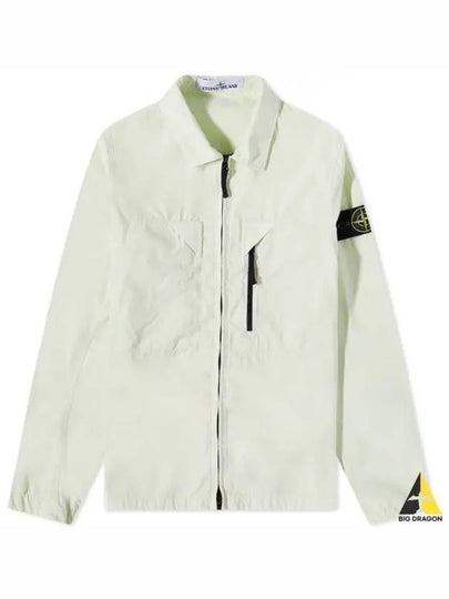 Wappen Patch Old Treatment Zip-Up Overshirt Light Green - STONE ISLAND - BALAAN 2