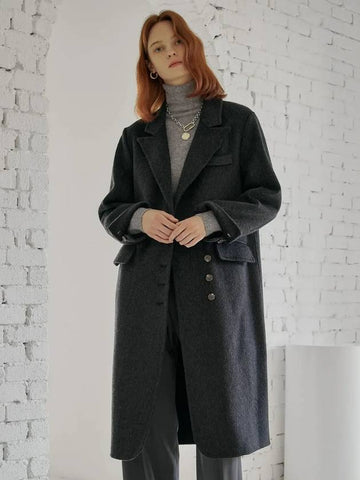 Single breasted wool blend handmade long frock coat - MAXZA - BALAAN 1