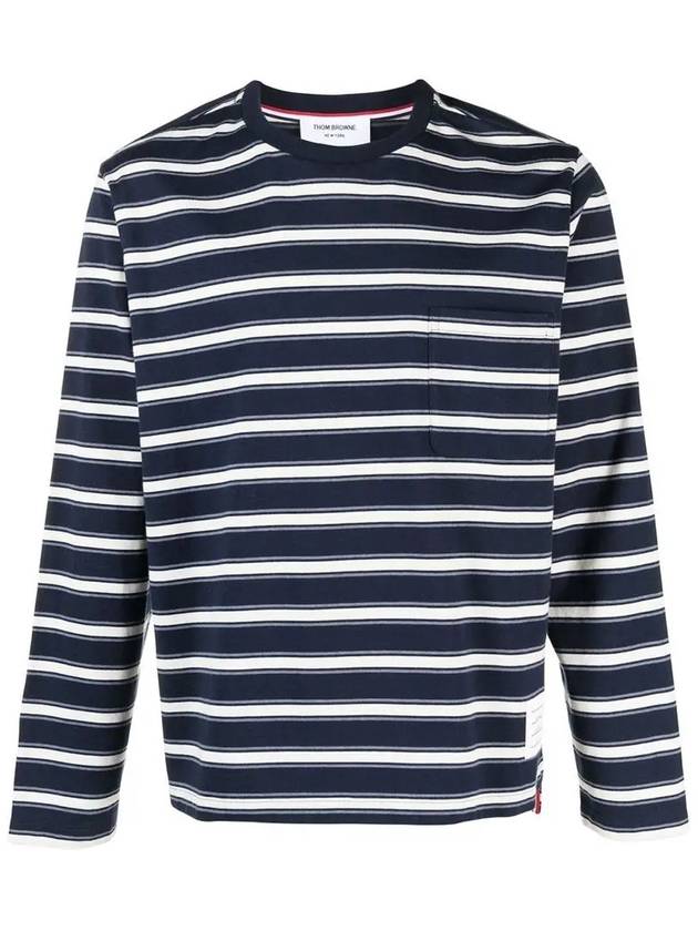 Stripe Jersey Oversized Long Sleeve T-Shirt Navy - THOM BROWNE - BALAAN 3