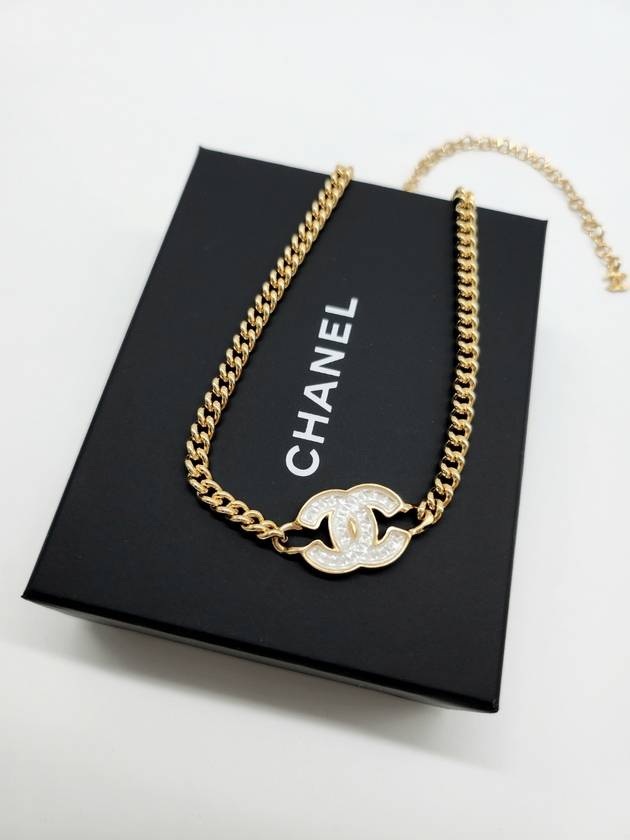 White CC logo gold chain choker necklace ABD830 - CHANEL - BALAAN 4