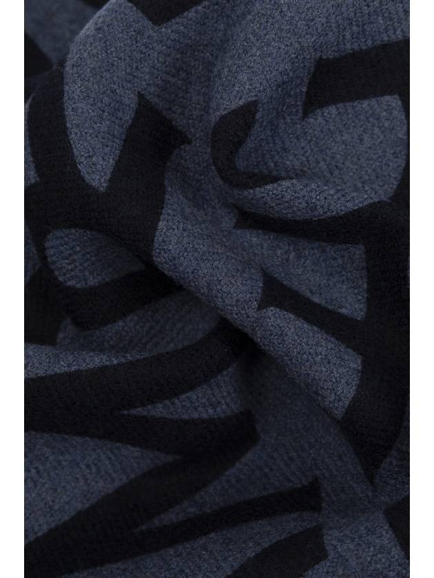 FERRAGAMO Wool Scarf With Monogram, Men's, Navy Blue - SALVATORE FERRAGAMO - BALAAN 3