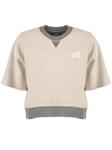 Autry Gray Melange Cotton Jersey Cropped Sweatshirt - AUTRY - BALAAN 1