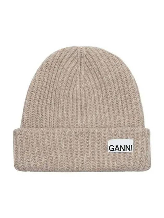 Logo Patch Knit Beanie Sand - GANNI - BALAAN 2