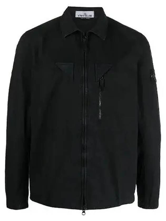 Wappen Patch Old Treatment Zip-Up Overshirt Black - STONE ISLAND - BALAAN 2