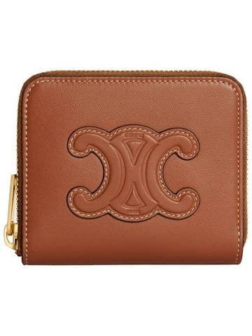 Cuir Triomphe Compact Smooth Calfskin Half Wallet Tan - CELINE - BALAAN 1