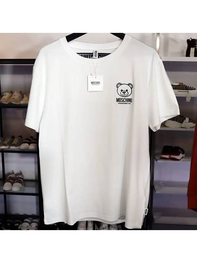 Logo Teddy Bear Detail Cotton Short Sleeve T-Shirt White - MOSCHINO - BALAAN 3