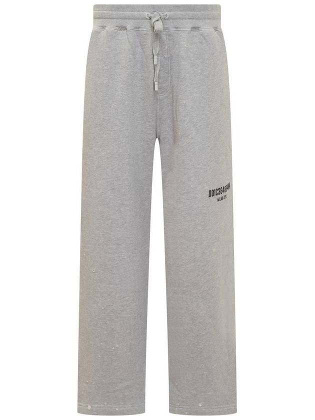 Small Logo Print Cotton Jersey Track Pants Grey - DOLCE&GABBANA - BALAAN 2