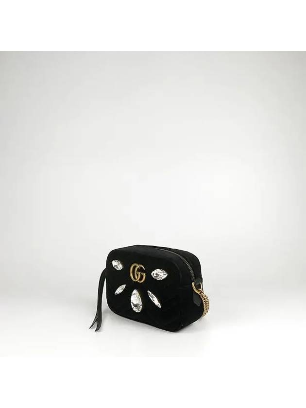 448065 Black velvet gold plated GG Marmont crystal embellished mini crossbody bag - GUCCI - BALAAN 3