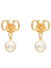 V Logo Pearl Earrings Gold - VALENTINO - BALAAN 1