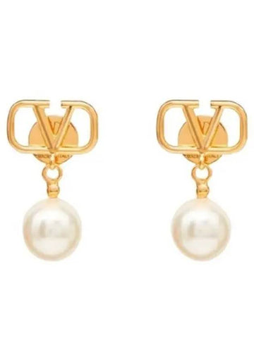 V Logo Pearl Earrings Gold - VALENTINO - BALAAN 1