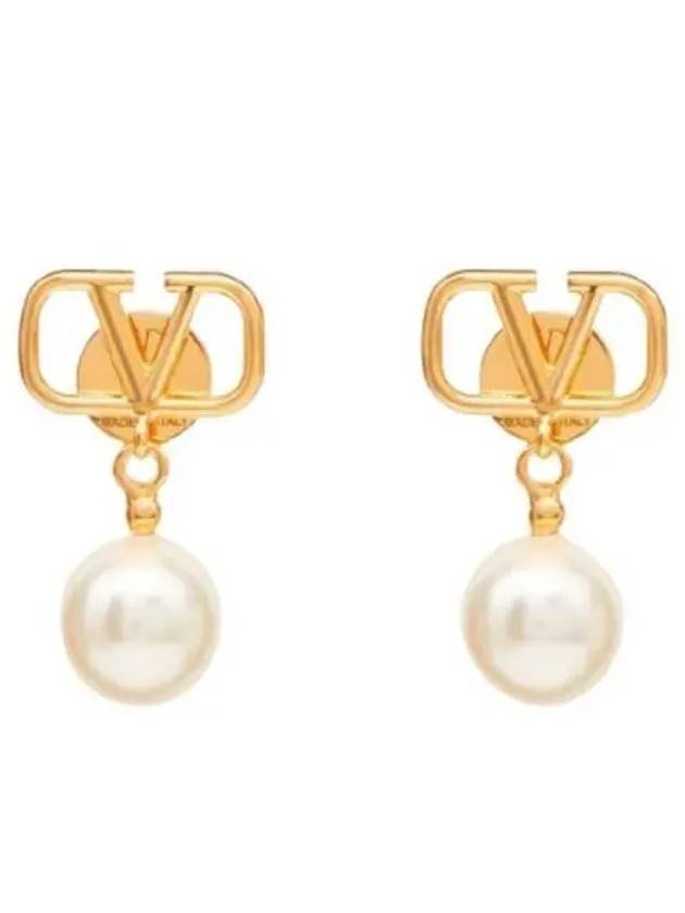 V Logo Pearl Earrings Gold - VALENTINO - BALAAN 2