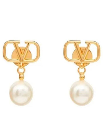 V Logo Pearl Earrings Gold - VALENTINO - BALAAN 2