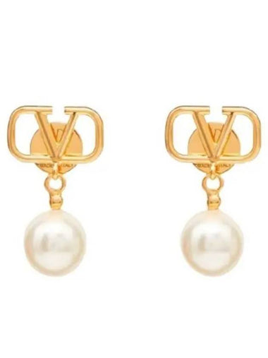 V Logo Pearl Earrings Gold - VALENTINO - BALAAN 1