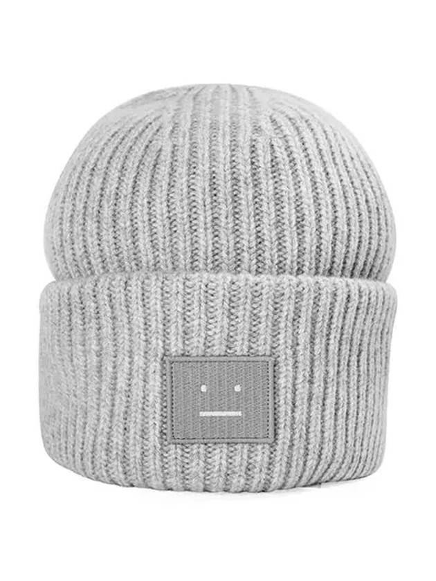 C40135 LIGHT GRAY MELANGE face logo patch beanie - ACNE STUDIOS - BALAAN 4