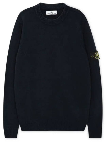 Logo Patch Lambswool Crewneck Knit Top Navy - STONE ISLAND - BALAAN 2